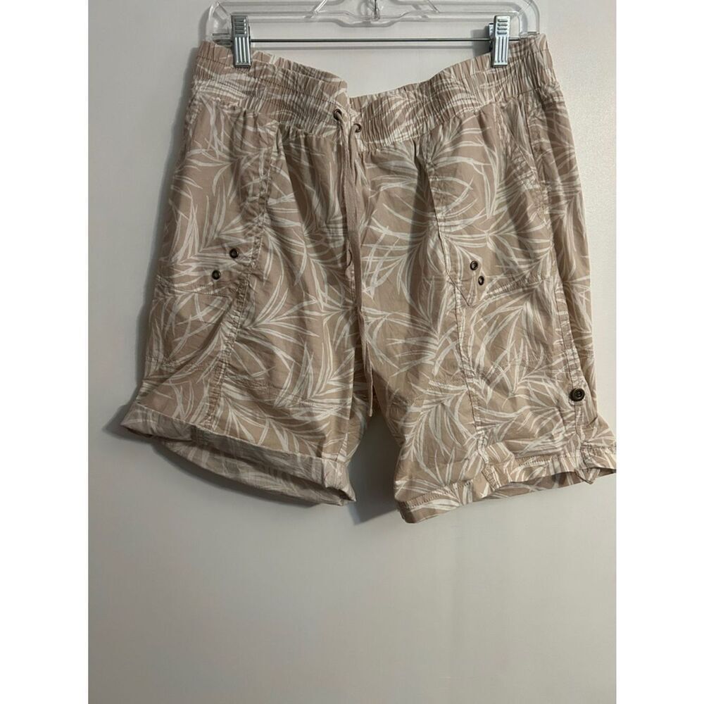 Neutral Leaf Print Drawstring Shorts